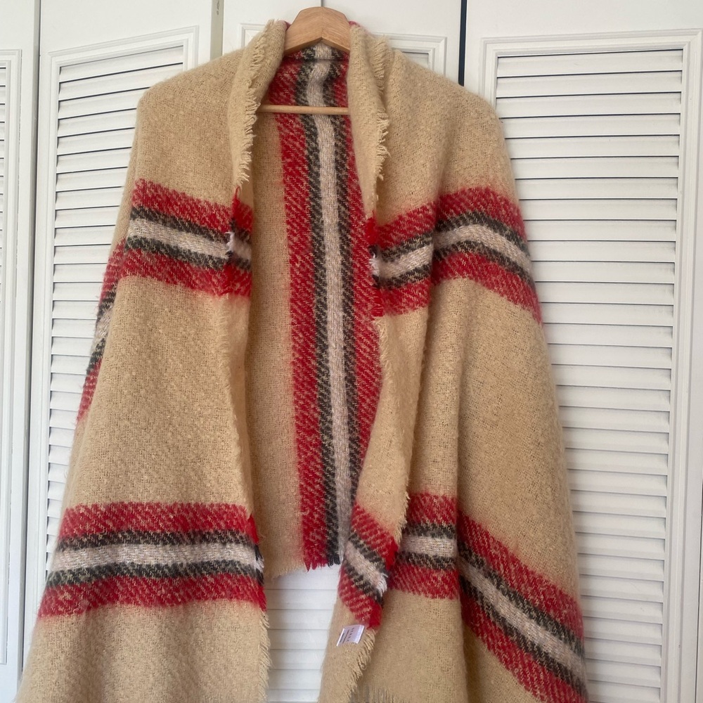 Serra Cream Shawl Wrap with Red and Black Stripes